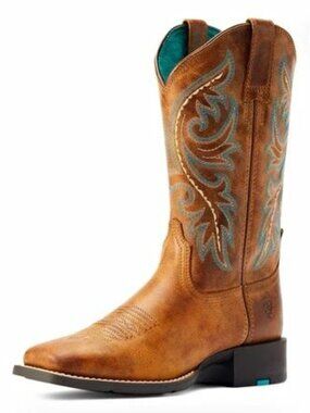Ariat Round Up Back Zip Western Boots Women's Square Toe Brown/Blue Size 9 NWT